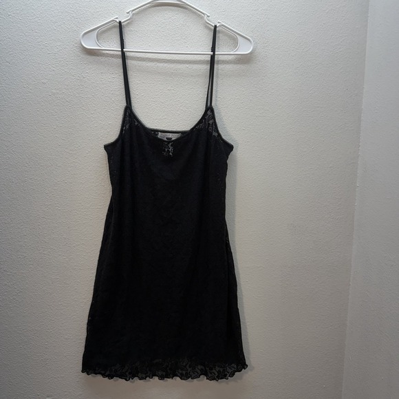 August Moon Other - August Moon Slip Dress Mini Black All Over Lace Sheer Fairy Whimsigoth Y2K Sz L